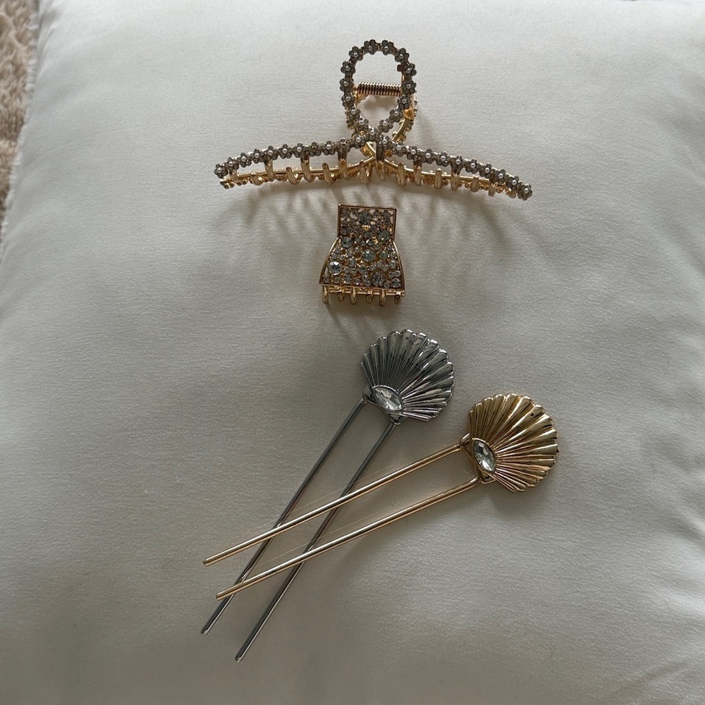 Anthropologie Ettika Scalloped Shell Hair Pin Pearl Jewel Claw Hair Bundle 4 - Picture 13 of 16